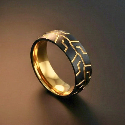 DARK MATRIX RING - Pure Stainless Steel Men’s Gold-Black-Plated Ring (Size : 17-22-27) - THE MEN THING