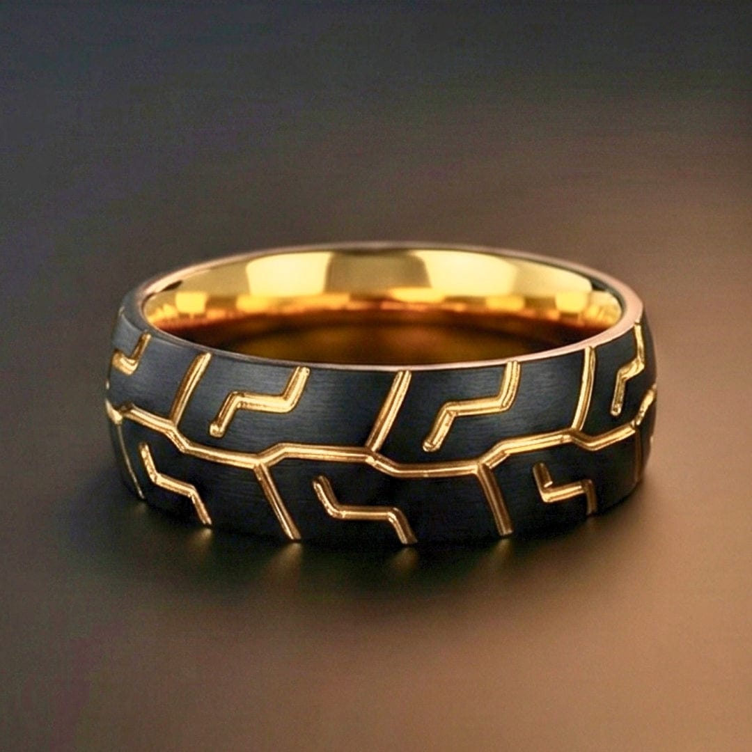 DARK MATRIX RING - Pure Stainless Steel Men’s Gold-Black-Plated Ring (Size : 17-22-27) - THE MEN THING