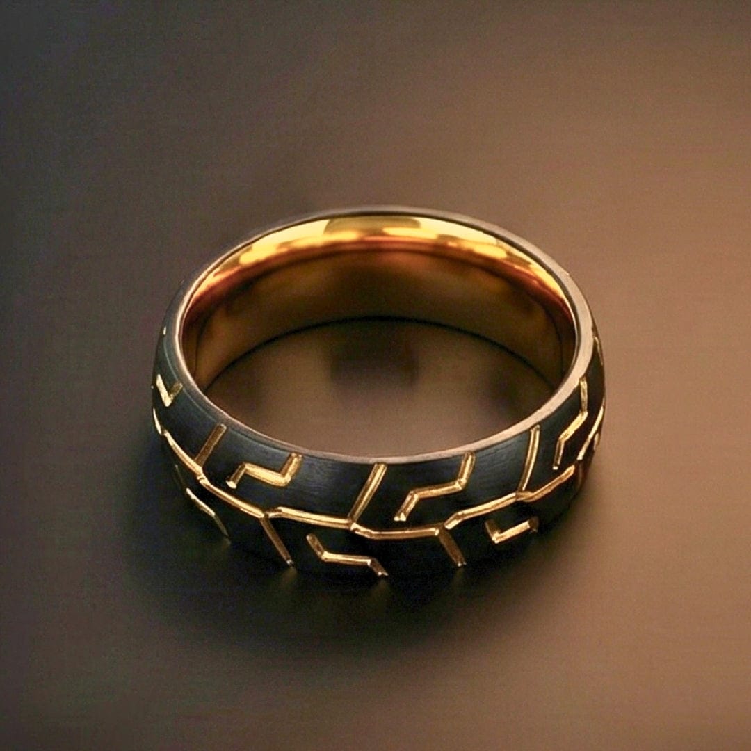 DARK MATRIX RING - Pure Stainless Steel Men’s Gold-Black-Plated Ring (Size : 17-22-27) - THE MEN THING