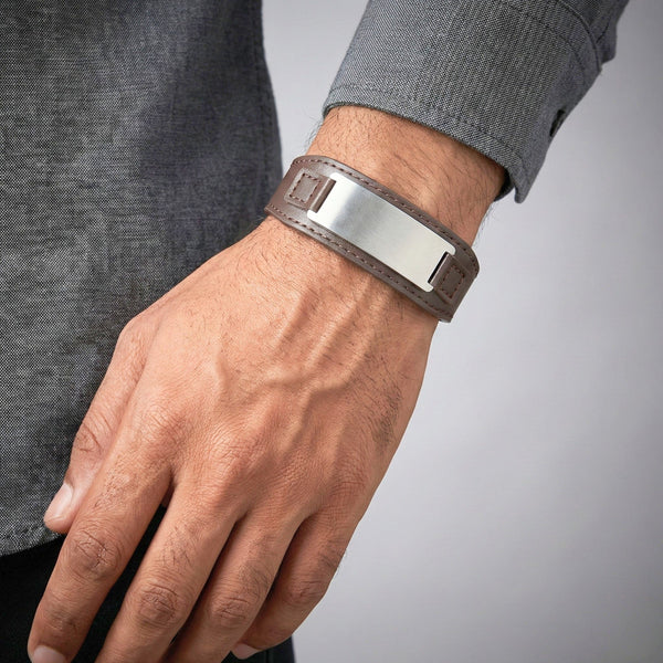 DARKMATTER STRAP SILVER - Genuine Braided Leather Bracelet Set for Men & Boys (8 inch)