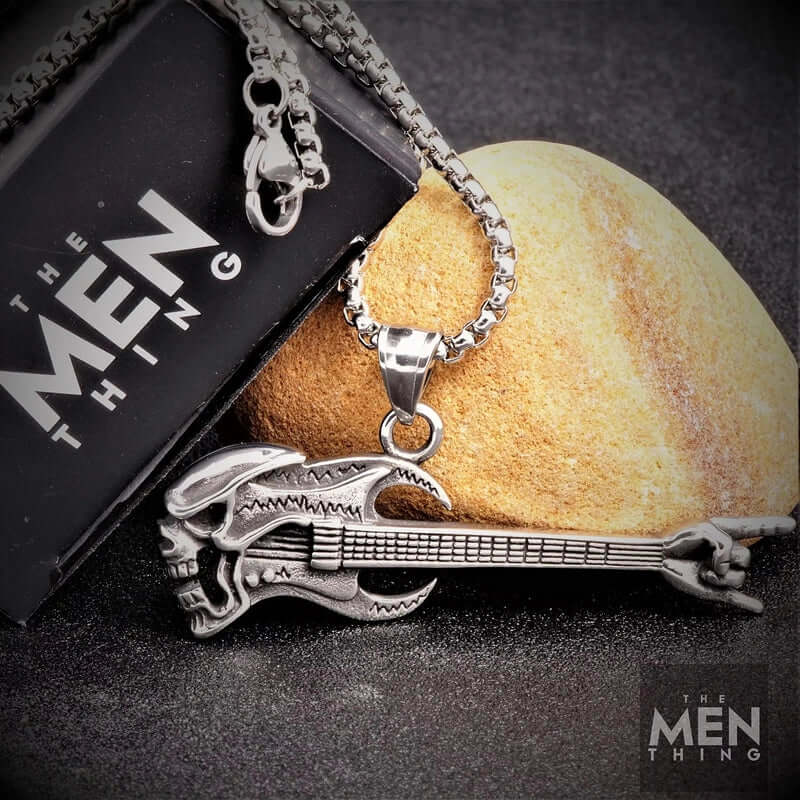 DEAD GUITAR - Pure Titanium Steel Pendant with 24inch Round Box Chain for Men & Boys - THE MEN THING