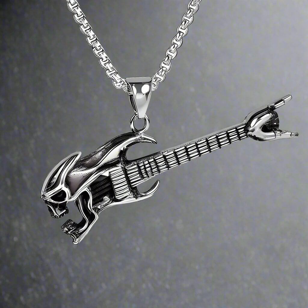 DEAD GUITAR - Pure Titanium Steel Pendant with 24inch Round Box Chain for Men & Boys - THE MEN THING