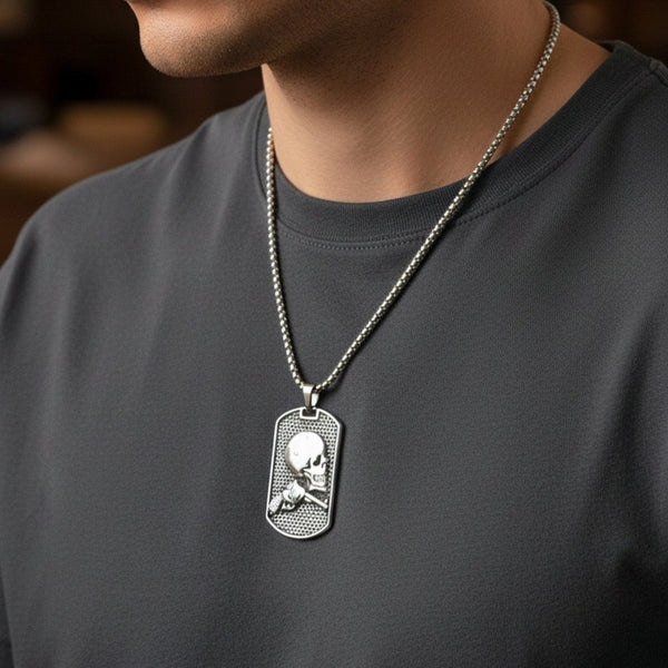DEADSHOT TAG - 31mm Titanium Steel Pendant with 24inch Round Box 5mm Chain for Men & Boys