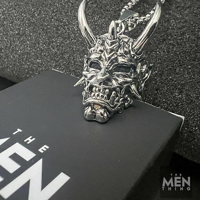 DEAMON MASK - Pure Titanium Steel Pendant with 24inch Round Box Chain for Men & Boys - THE MEN THING