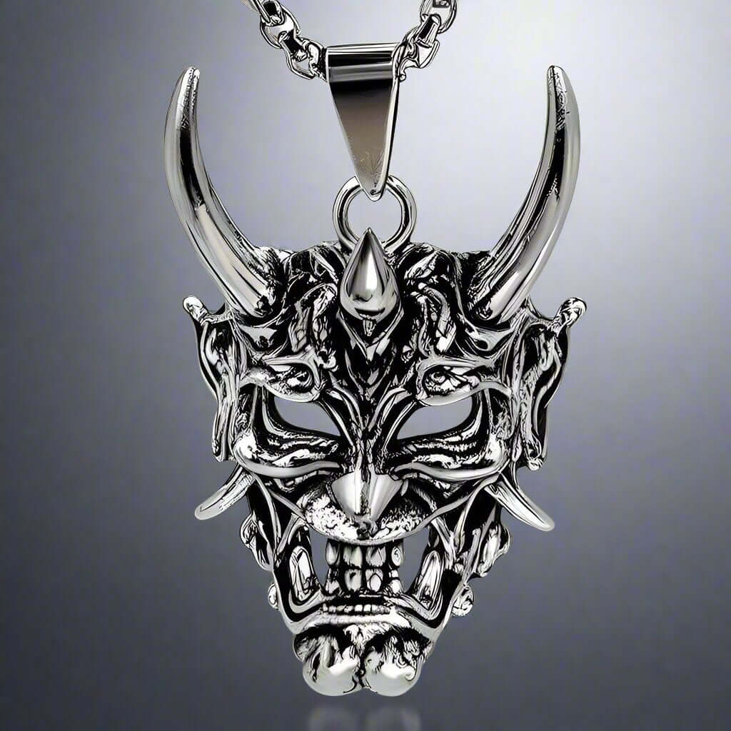 DEAMON MASK - Pure Titanium Steel Pendant with 24inch Round Box Chain for Men & Boys - THE MEN THING