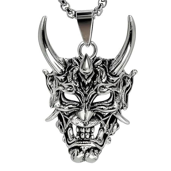 DEAMON MASK - Pure Titanium Steel Pendant with 24inch Round Box Chain for Men & Boys
