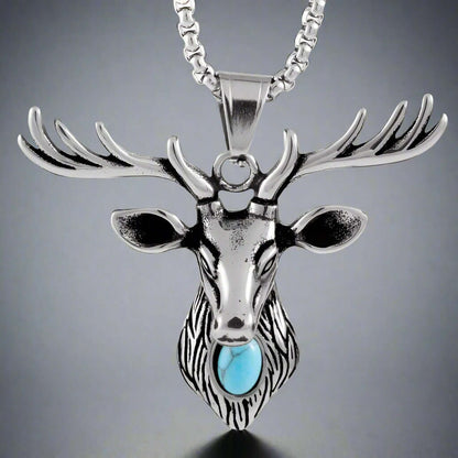 DEER HORN -  - Pure Titanium Steel Pendant with 24inch Round Box Chain for Men & Boys - THE MEN THING