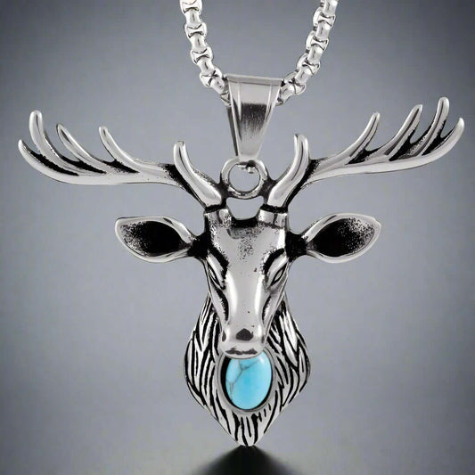 DEER HORN -  - Pure Titanium Steel Pendant with 24inch Round Box Chain for Men & Boys - THE MEN THING