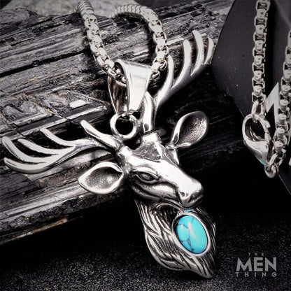 DEER HORN -  - Pure Titanium Steel Pendant with 24inch Round Box Chain for Men & Boys - THE MEN THING