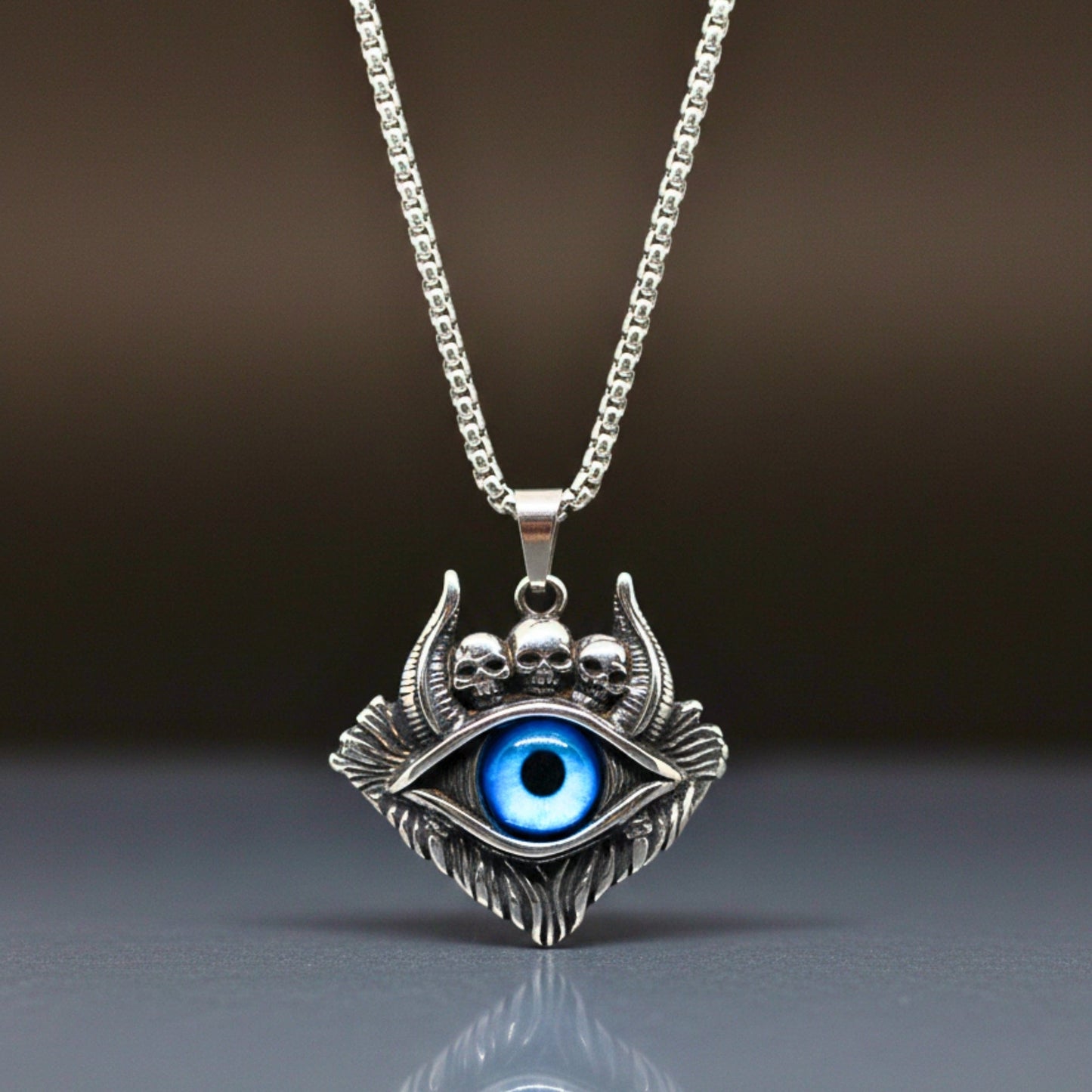 DEMON EYE - 41mm Titanium Steel Pendant with 24inch Round Box 5mm Chain for Men & Boys - THE MEN THING