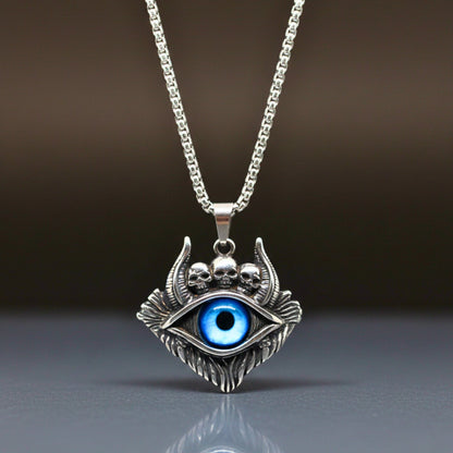 DEMON EYE - 41mm Titanium Steel Pendant with 24inch Round Box 5mm Chain for Men & Boys - THE MEN THING