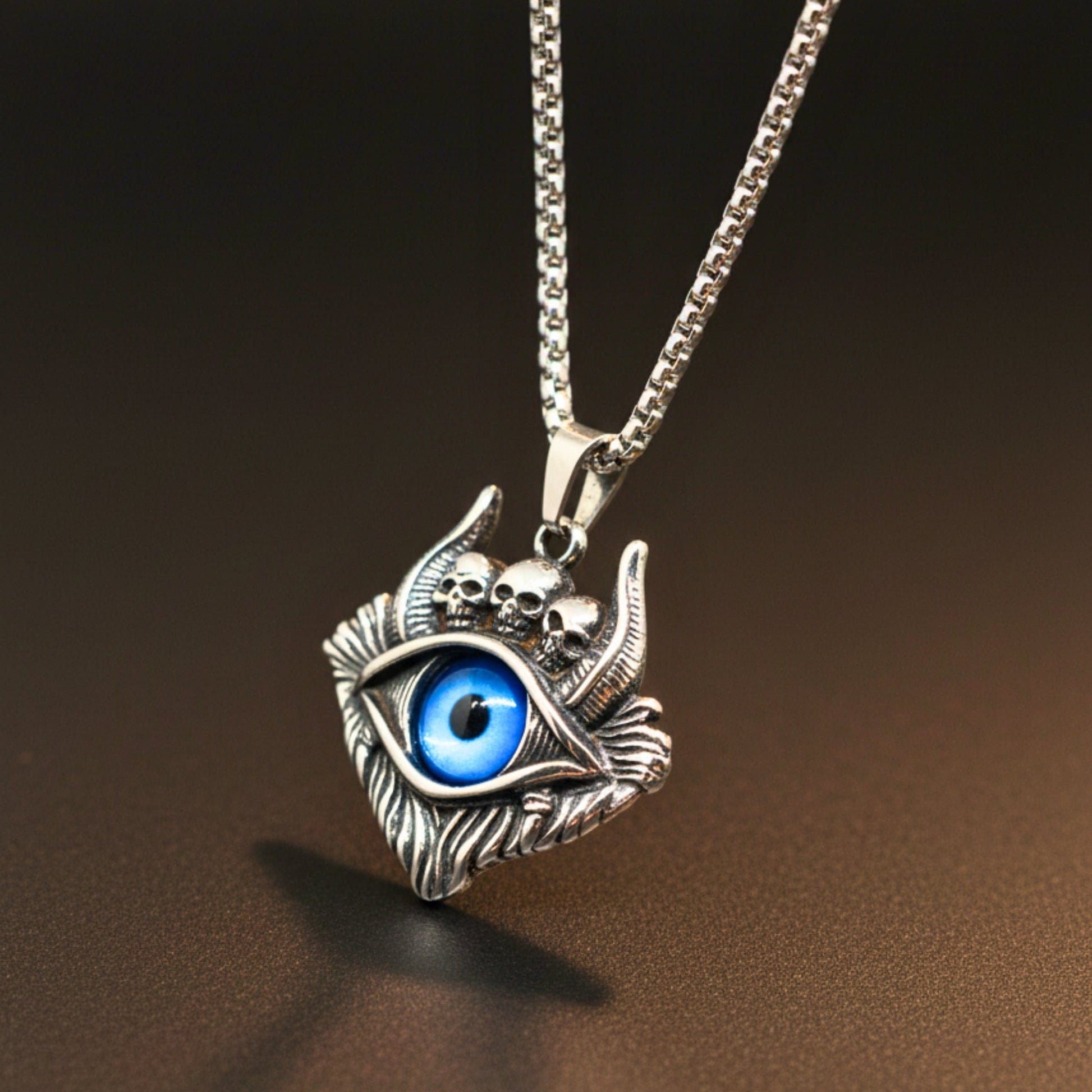DEMON EYE - 41mm Titanium Steel Pendant with 24inch Round Box 5mm Chain for Men & Boys - THE MEN THING