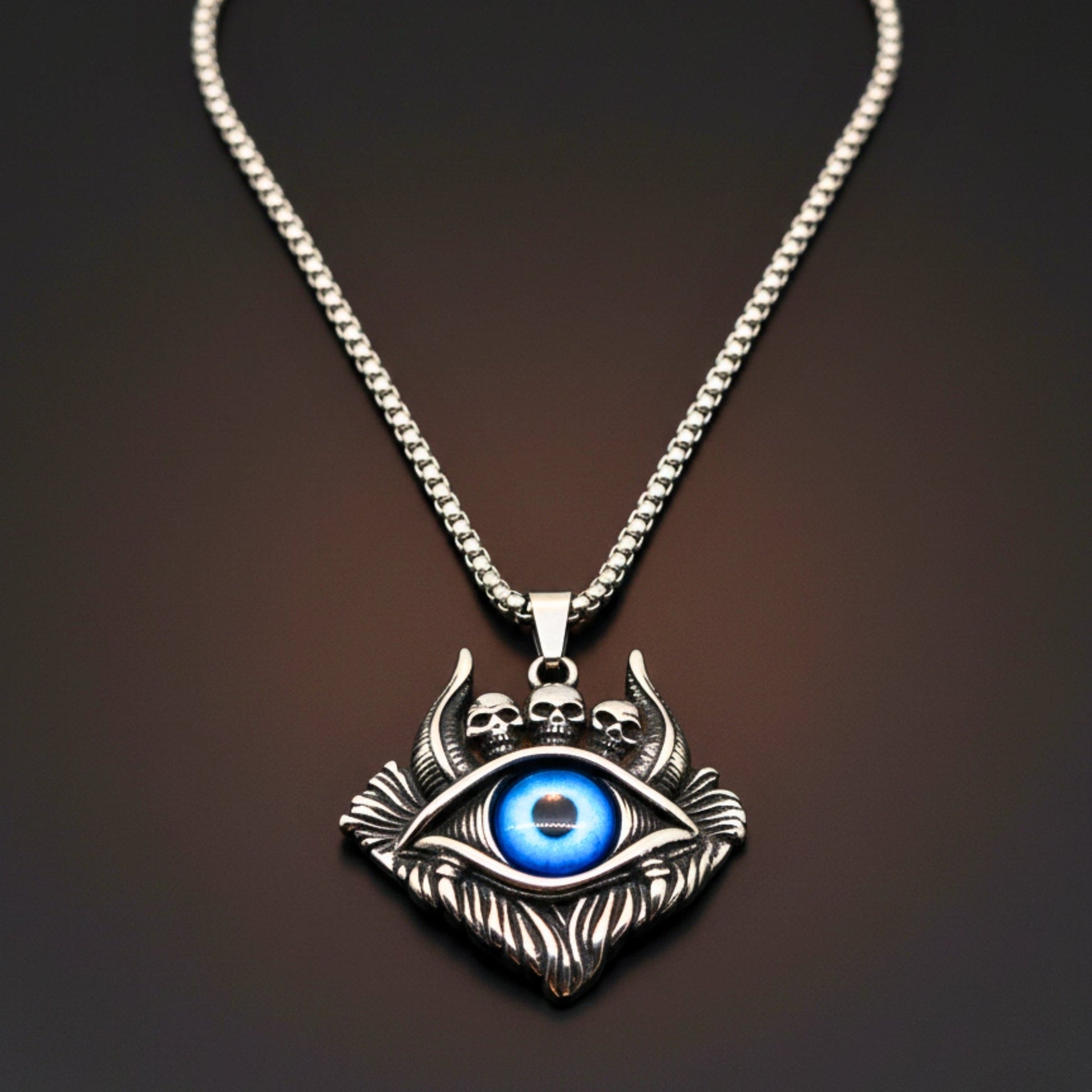 DEMON EYE - 41mm Titanium Steel Pendant with 24inch Round Box 5mm Chain for Men & Boys - THE MEN THING