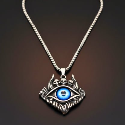 DEMON EYE - 41mm Titanium Steel Pendant with 24inch Round Box 5mm Chain for Men & Boys - THE MEN THING