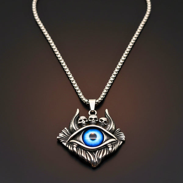 DEMON EYE - 41mm Titanium Steel Pendant with 24inch Round Box 5mm Chain for Men & Boys