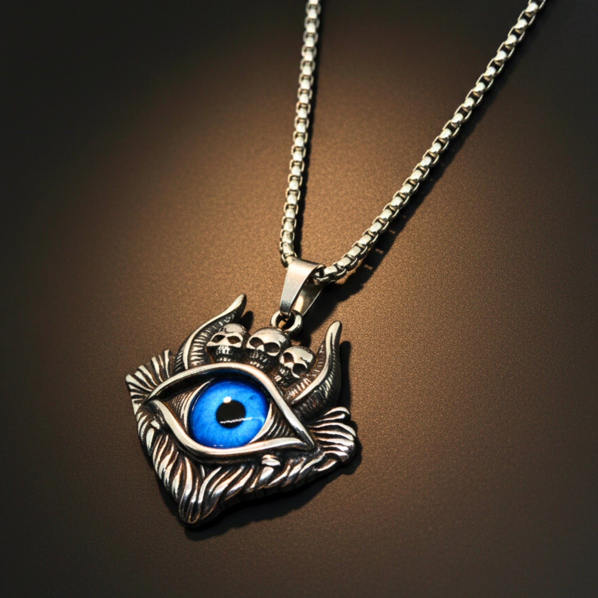 DEMON EYE - 41mm Titanium Steel Pendant with 24inch Round Box 5mm Chain for Men & Boys - THE MEN THING