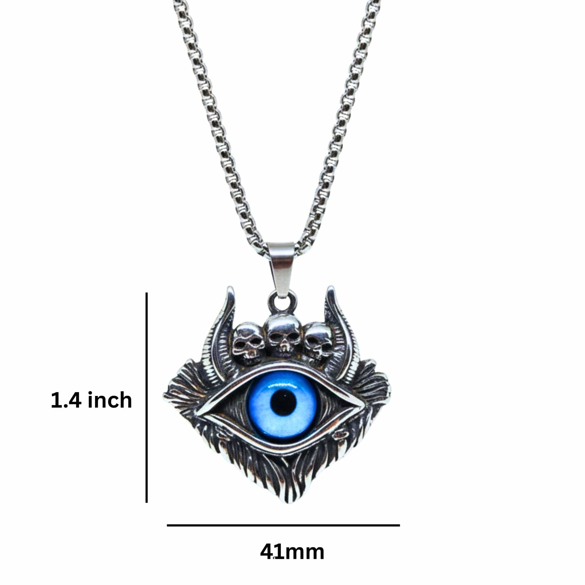 DEMON EYE - 41mm Titanium Steel Pendant with 24inch Round Box 5mm Chain for Men & Boys - THE MEN THING