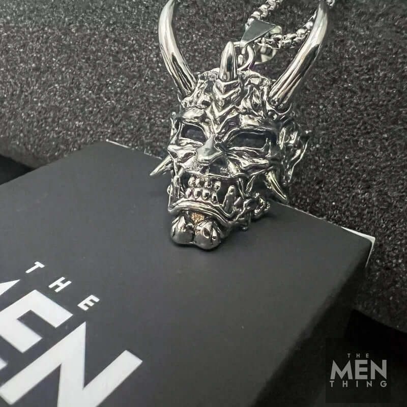DEMON MASK - Alloy Pendant with Stainless Steel 24inch Round Box Chain , European trending Style for Men & Boy - THE MEN THING