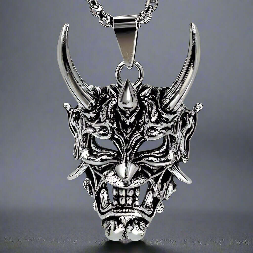 DEMON MASK - Alloy Pendant with Stainless Steel 24inch Round Box Chain , European trending Style for Men & Boy - THE MEN THING
