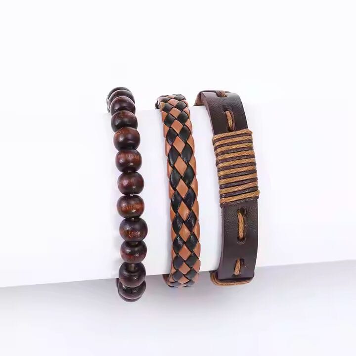 DESERT STORM - 3 Pcs Genuine Braided Leather Bracelet Set for Men & Boys (8 inch) - THE MEN THING