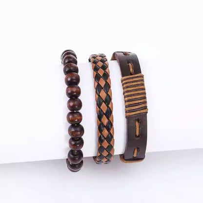 DESERT STORM - 3 Pcs Genuine Braided Leather Bracelet Set for Men & Boys (8 inch) - THE MEN THING
