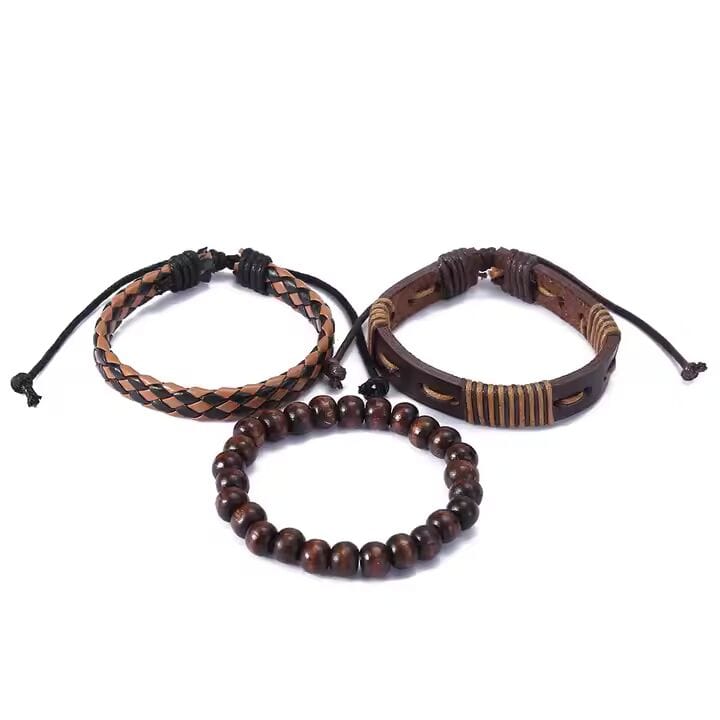 DESERT STORM - 3 Pcs Genuine Braided Leather Bracelet Set for Men & Boys (8 inch) - THE MEN THING