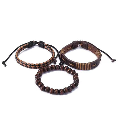 DESERT STORM - 3 Pcs Genuine Braided Leather Bracelet Set for Men & Boys (8 inch) - THE MEN THING