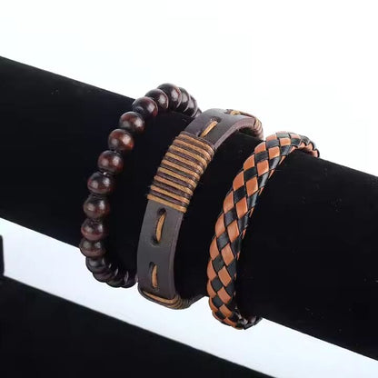 DESERT STORM - 3 Pcs Genuine Braided Leather Bracelet Set for Men & Boys (8 inch) - THE MEN THING