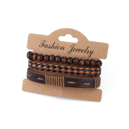 DESERT STORM - 3 Pcs Genuine Braided Leather Bracelet Set for Men & Boys (8 inch) - THE MEN THING