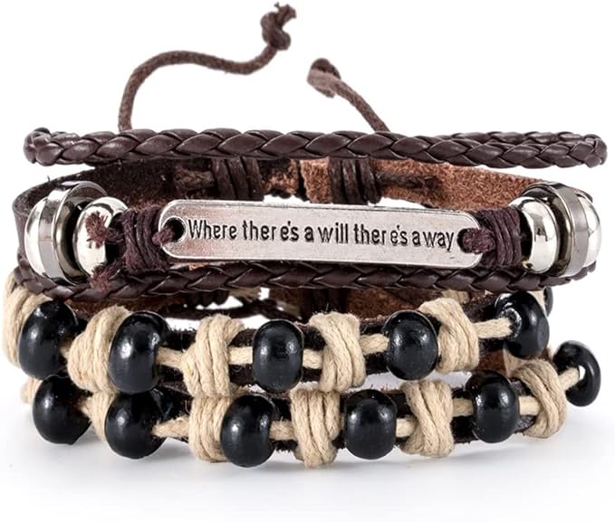 DESTINY WRAP - 2 Pcs Genuine Braided Leather Bracelet Set for Men & Boys (8 inch) - THE MEN THING