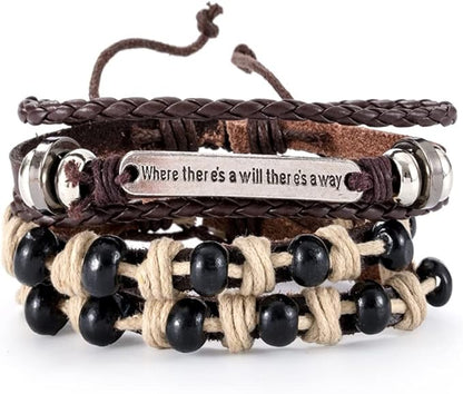 DESTINY WRAP - 2 Pcs Genuine Braided Leather Bracelet Set for Men & Boys (8 inch) - THE MEN THING