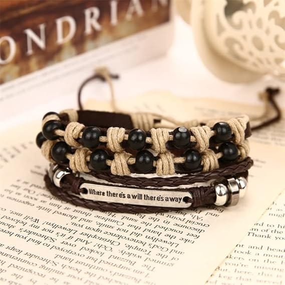 DESTINY WRAP - 2 Pcs Genuine Braided Leather Bracelet Set for Men & Boys (8 inch) - THE MEN THING