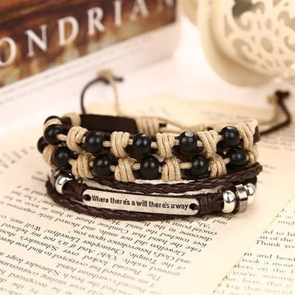 DESTINY WRAP - 2 Pcs Genuine Braided Leather Bracelet Set for Men & Boys (8 inch) - THE MEN THING
