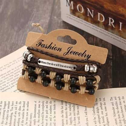DESTINY WRAP - 2 Pcs Genuine Braided Leather Bracelet Set for Men & Boys (8 inch) - THE MEN THING