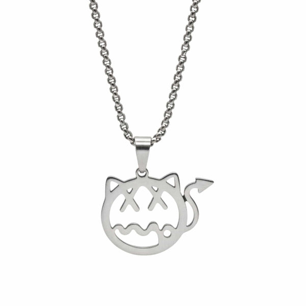 DEVIL CAT - 31mm Pure Titanium Steel Pendant with 28inch Round Box 4mm Chain for Men & Boys