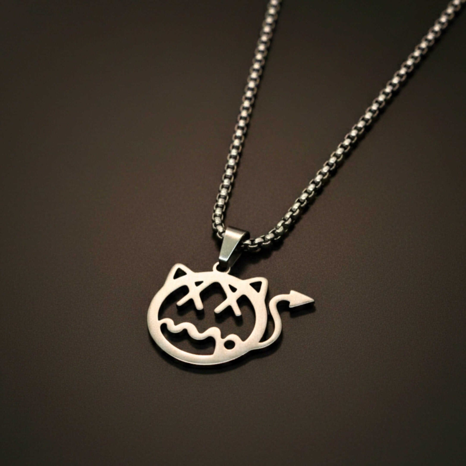 DEVIL CAT - 31mm Pure Titanium Steel Pendant with 28inch Round Box 4mm Chain for Men & Boys - THE MEN THING