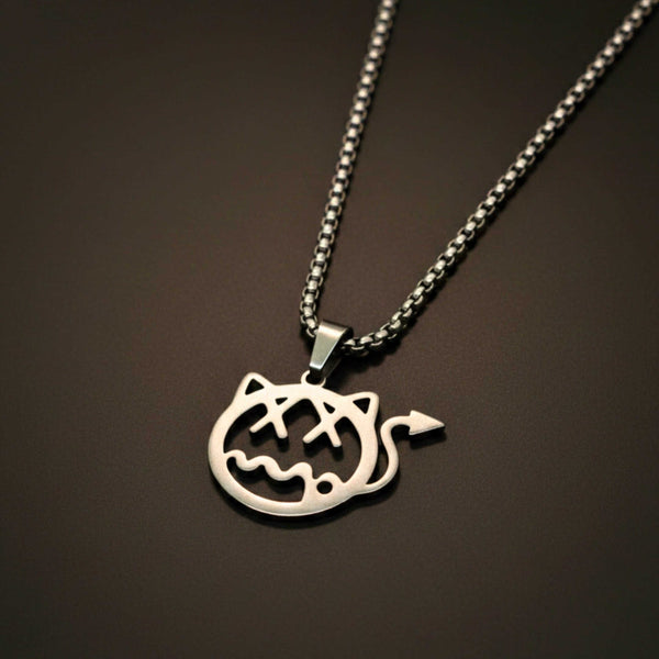 DEVIL CAT - 31mm Pure Titanium Steel Pendant with 28inch Round Box 4mm Chain for Men & Boys