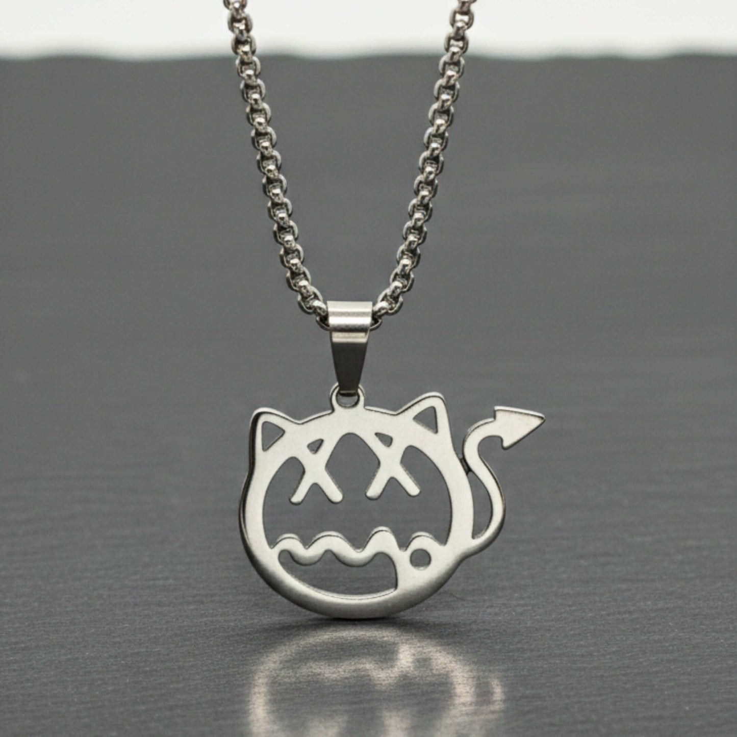 DEVIL CAT - 31mm Pure Titanium Steel Pendant with 28inch Round Box 4mm Chain for Men & Boys - THE MEN THING