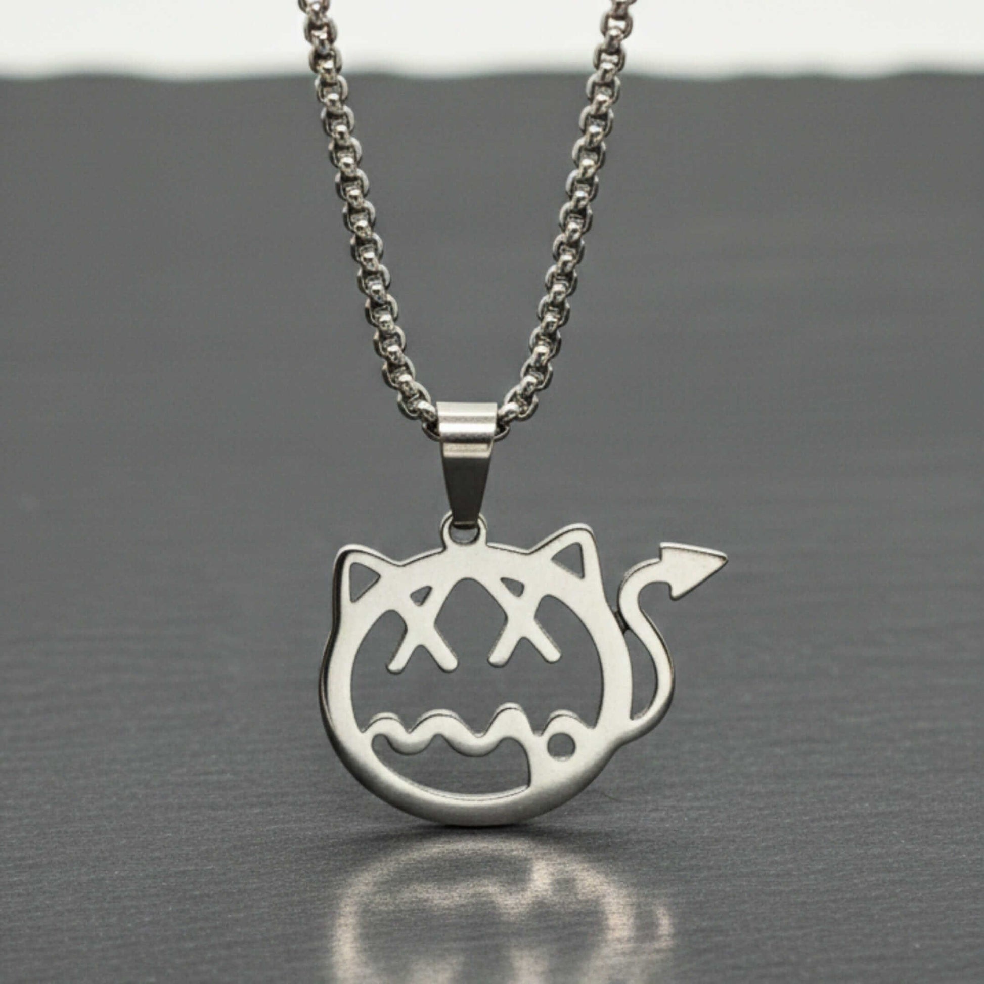 DEVIL CAT - 31mm Pure Titanium Steel Pendant with 28inch Round Box 4mm Chain for Men & Boys - THE MEN THING