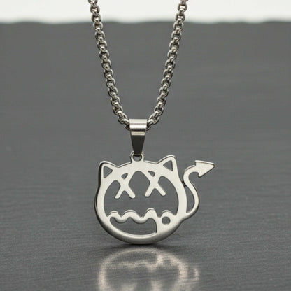 DEVIL CAT - 31mm Pure Titanium Steel Pendant with 28inch Round Box 4mm Chain for Men & Boys - THE MEN THING