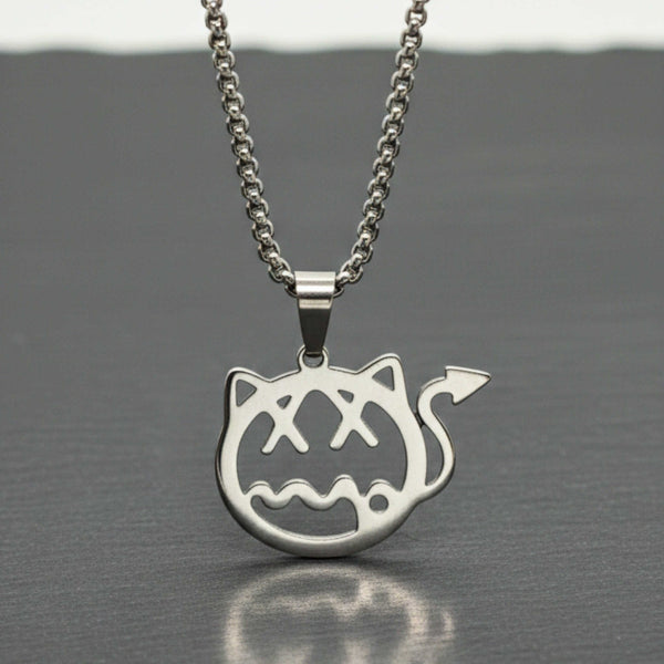 DEVIL CAT - 31mm Pure Titanium Steel Pendant with 28inch Round Box 4mm Chain for Men & Boys