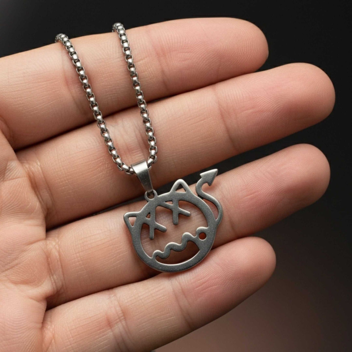 DEVIL CAT - 31mm Pure Titanium Steel Pendant with 28inch Round Box 4mm Chain for Men & Boys - THE MEN THING