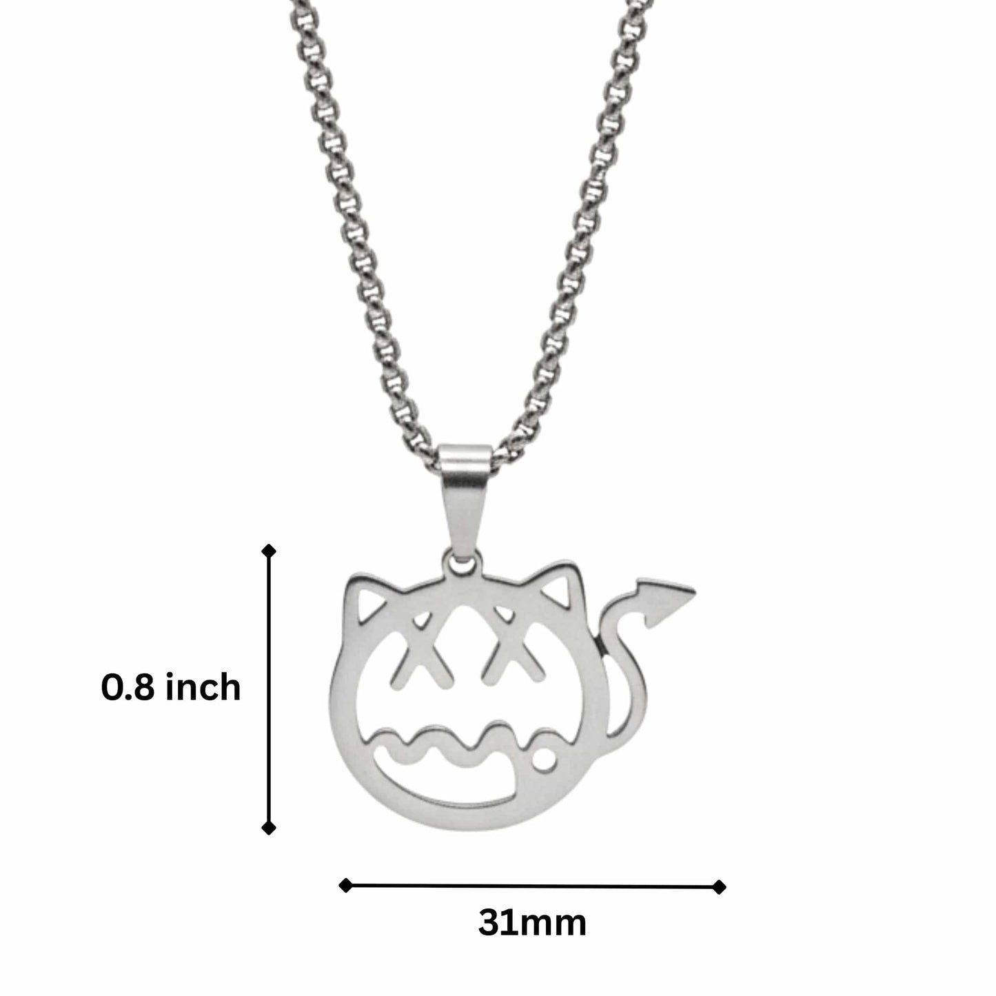 DEVIL CAT - 31mm Pure Titanium Steel Pendant with 28inch Round Box 4mm Chain for Men & Boys - THE MEN THING