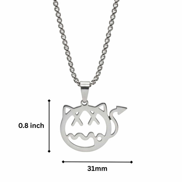 DEVIL CAT - 31mm Pure Titanium Steel Pendant with 28inch Round Box 4mm Chain for Men & Boys