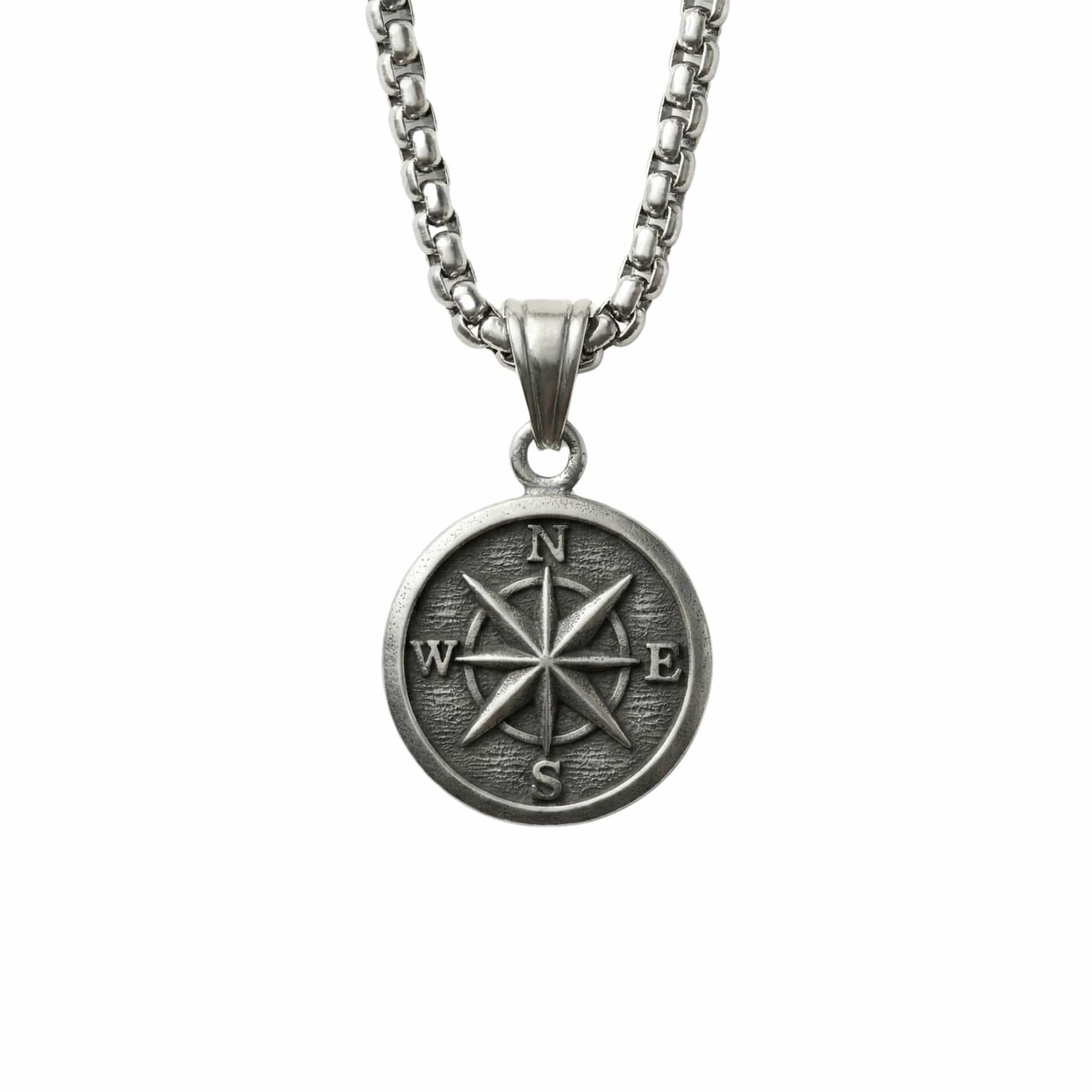 DIRECTIONAL COMPASS - 28mm Pure Titanium Steel  Pendant with 24inch Round Box 5mm Chain for Men & Boys - THE MEN THING