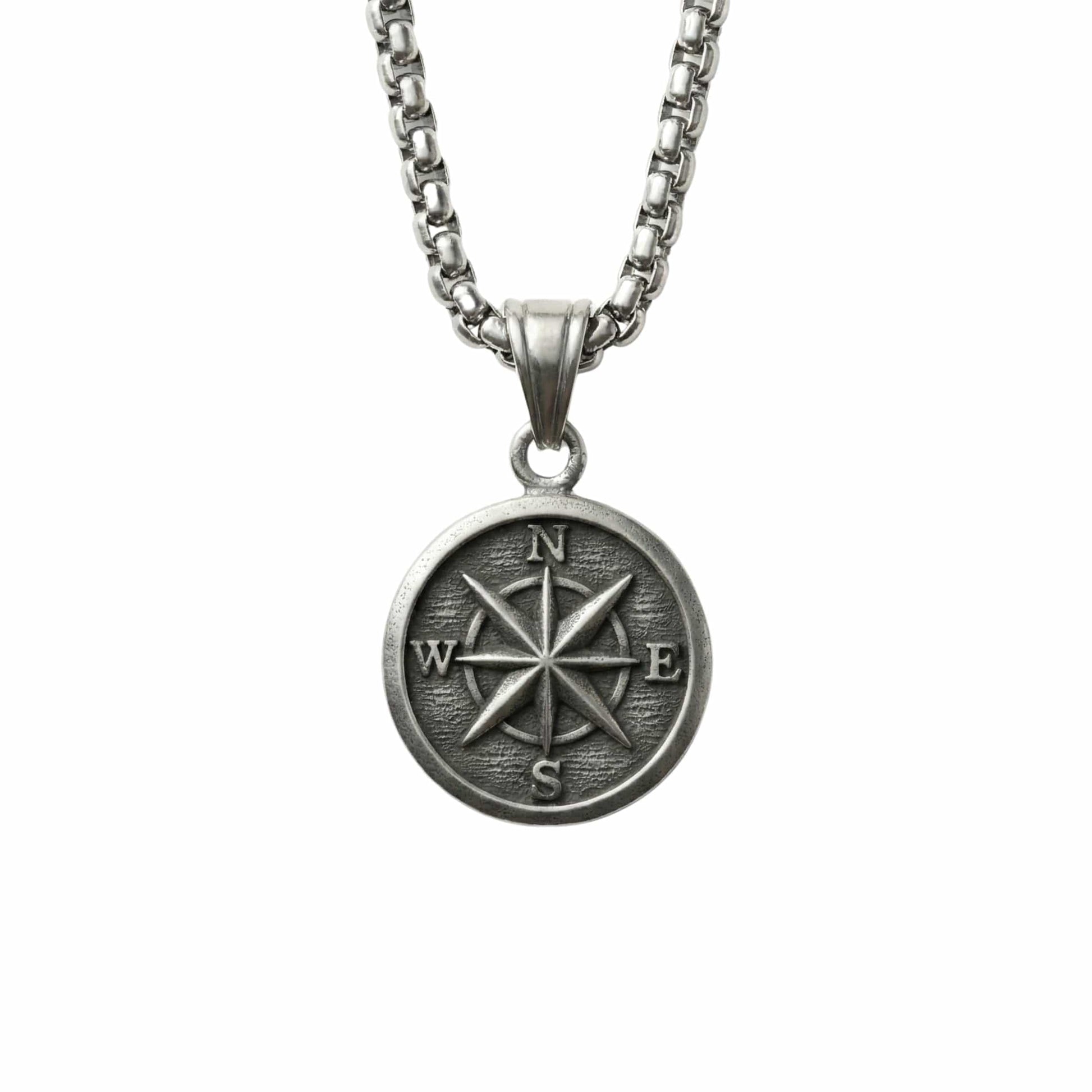 DIRECTIONAL COMPASS - 28mm Pure Titanium Steel  Pendant with 24inch Round Box 5mm Chain for Men & Boys - THE MEN THING