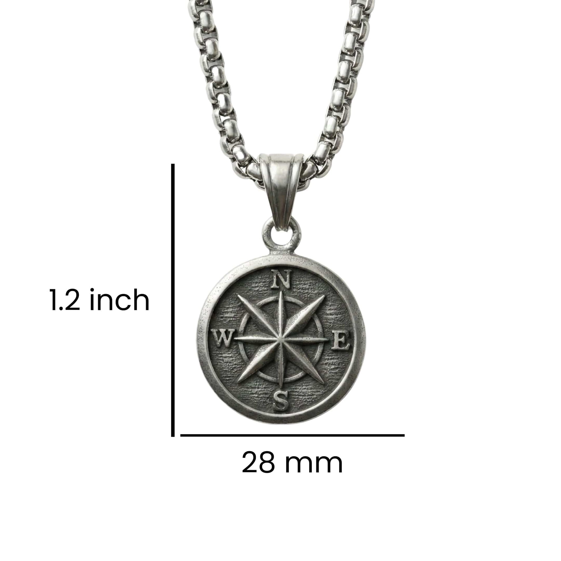 DIRECTIONAL COMPASS - 28mm Pure Titanium Steel  Pendant with 24inch Round Box 5mm Chain for Men & Boys - THE MEN THING
