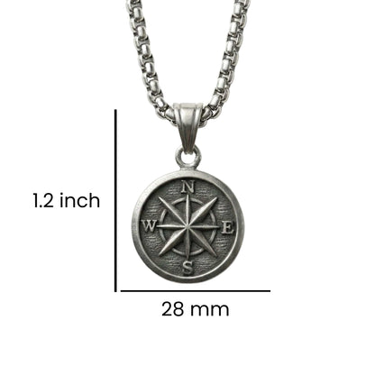 DIRECTIONAL COMPASS - 28mm Pure Titanium Steel  Pendant with 24inch Round Box 5mm Chain for Men & Boys - THE MEN THING
