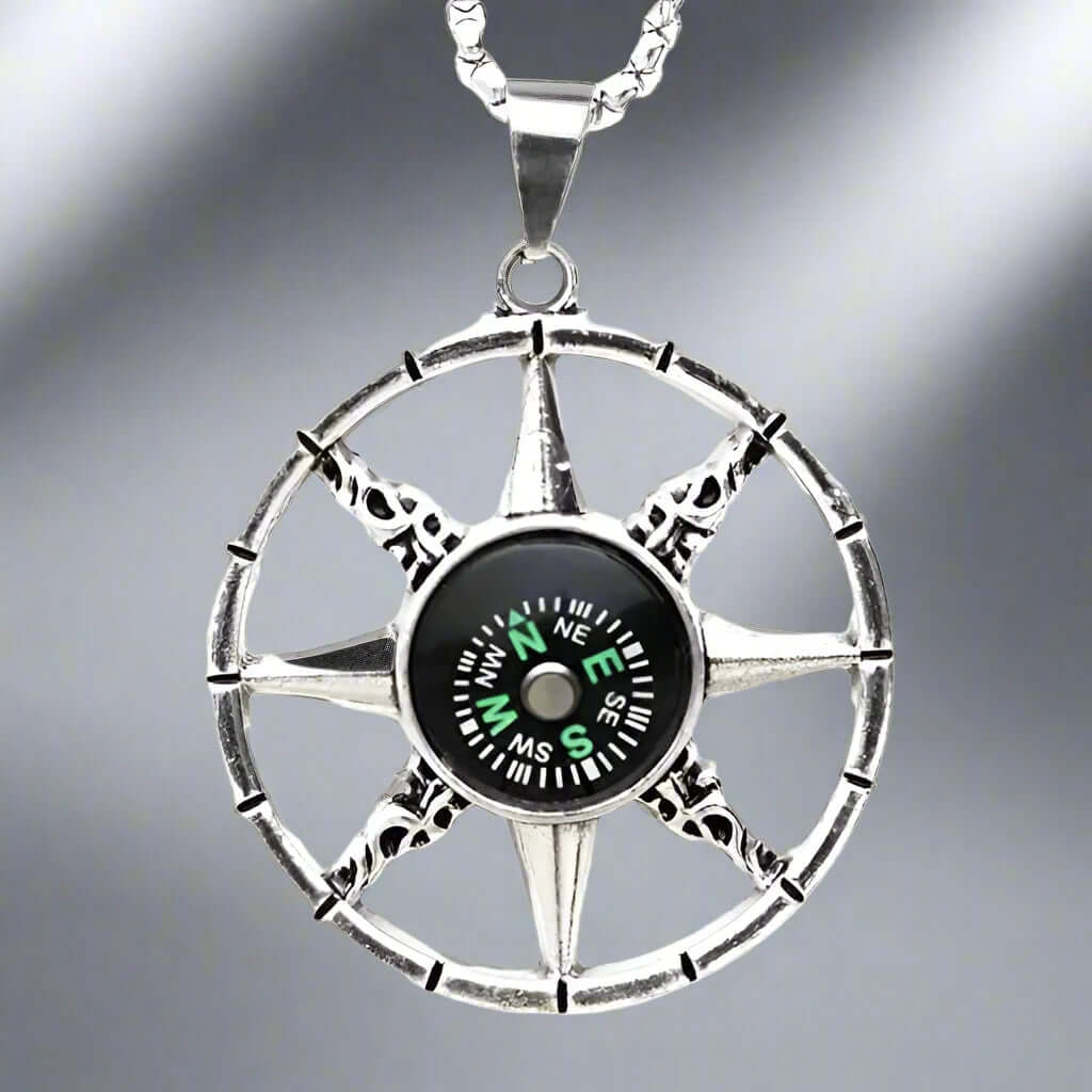 DIRECTIONAL STAR - Alloy Compass Pendant with Stainless Steel 24inch Round Box Chain, European trending Style for Men & Boys — SS Pendant/ Necklace for Men | THE MEN THING