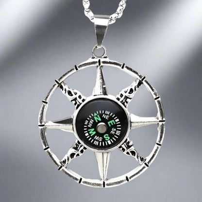 DIRECTIONAL STAR - Alloy Compass Pendant with Stainless Steel 24inch Round Box Chain, European trending Style for Men & Boys — SS Pendant/ Necklace for Men | THE MEN THING